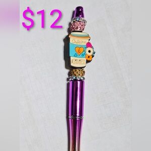 Purple and Silver Ombre Decorative Pen With A Coffee Mug On It.